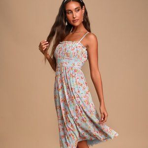Lulu's Blue Floral Print Ruffled Midi Dress-S-NWT